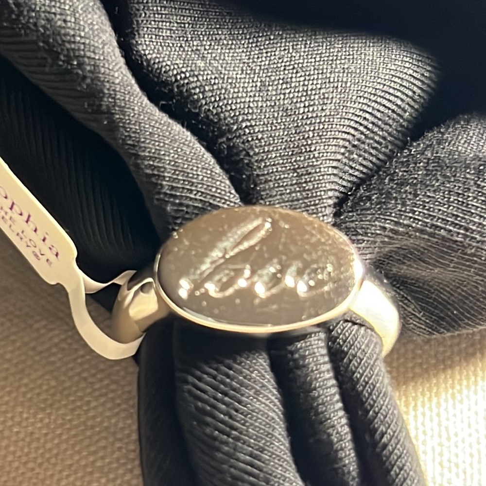Lia Sophia Shiny Silver Love Ring, Size 11